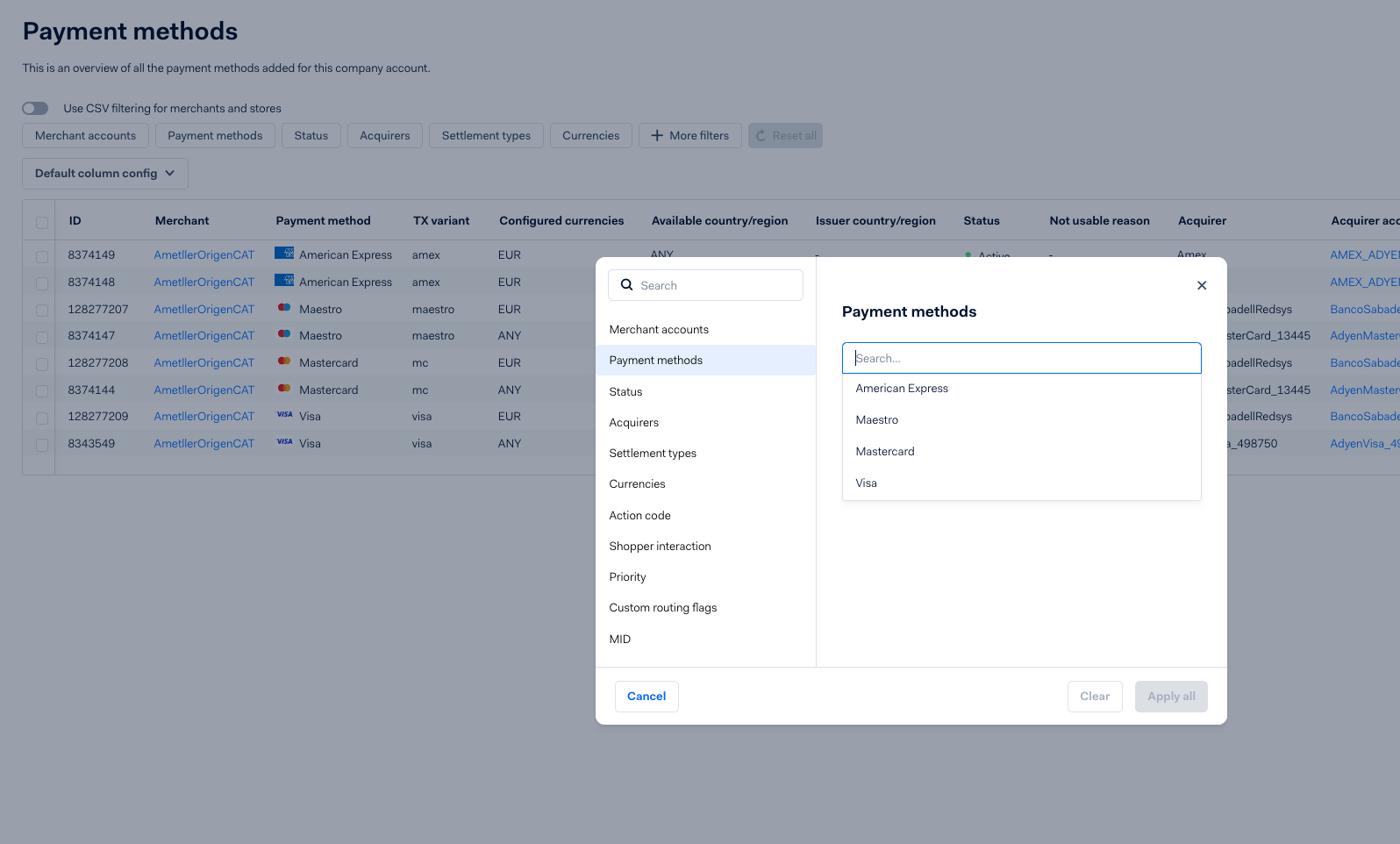PaymentMethods