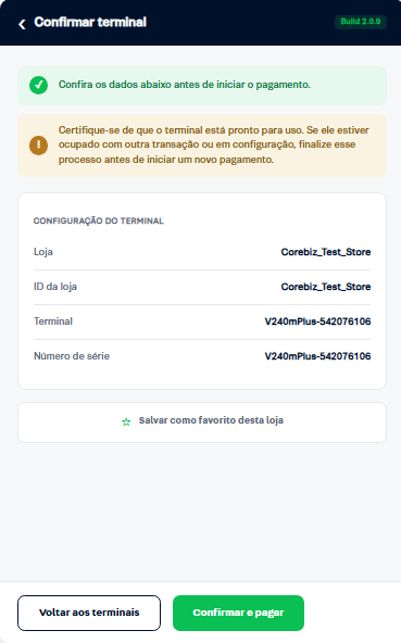 Pantalla de confirmación antes de enviar el pago al terminal
